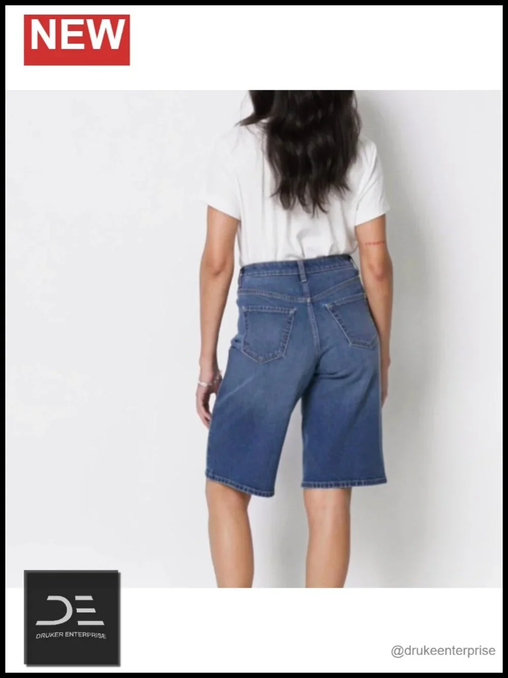 Mid-Rise Relaxed-Fit Long Denim Shorts with Stretch Women's Bermuda Shorts